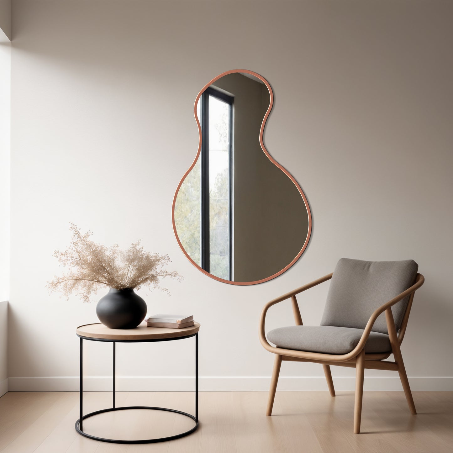 Asymmetrical Thin Framed Wall Mirror