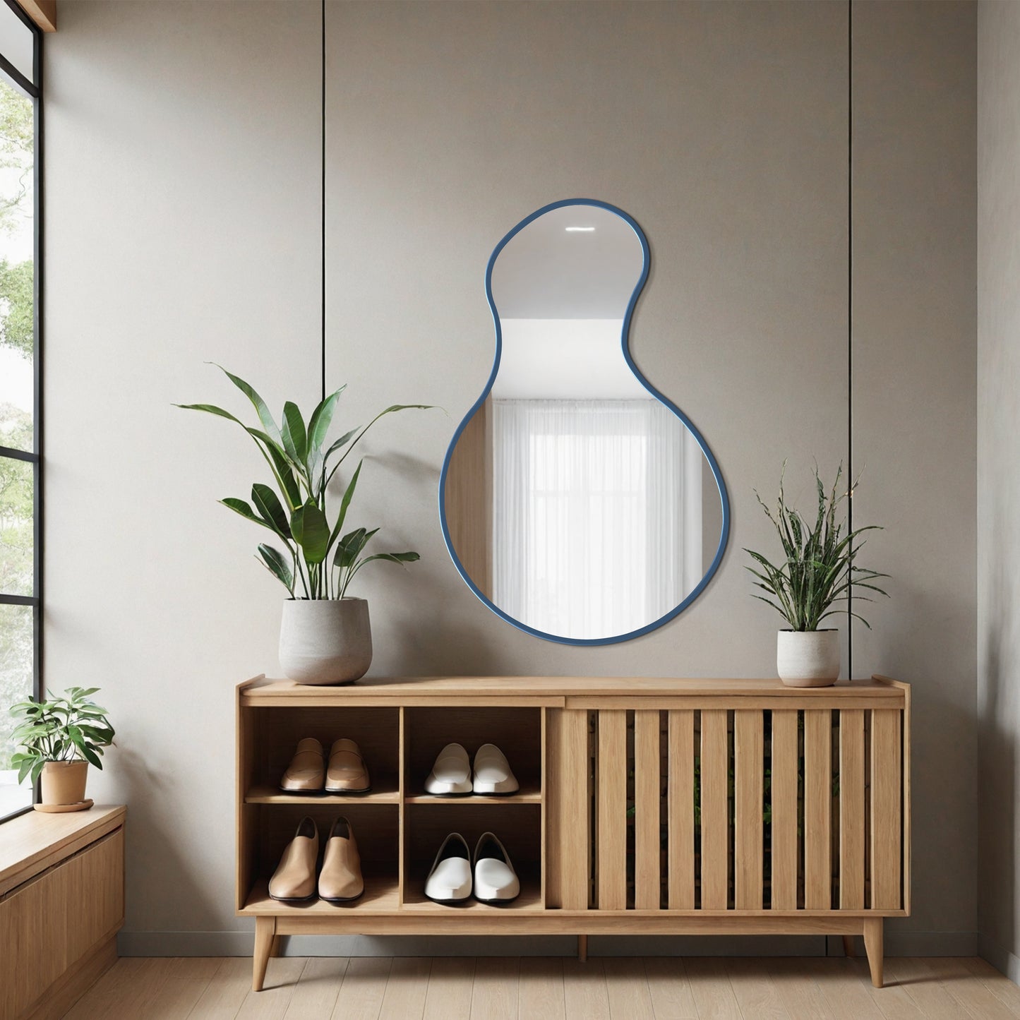 Asymmetrical Thin Framed Wall Mirror