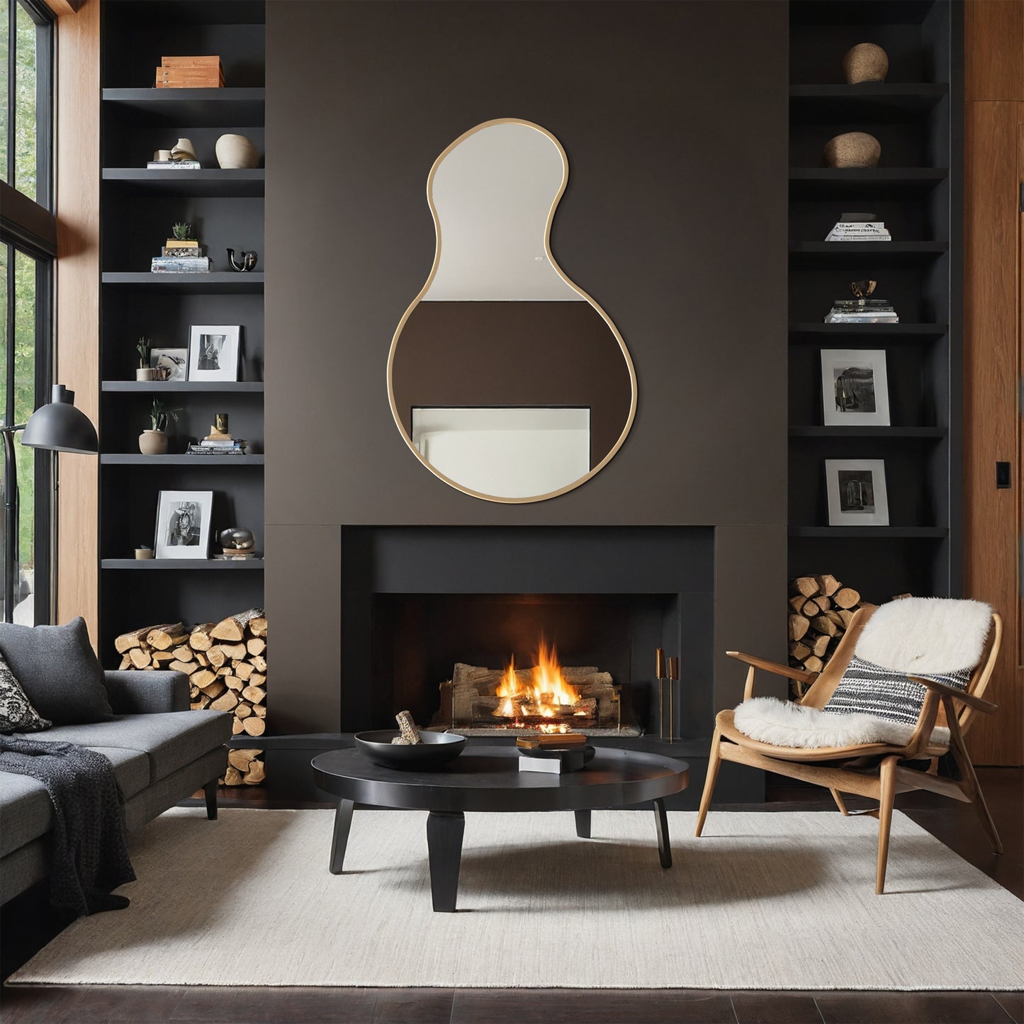 Asymmetrical Thin Framed Wall Mirror