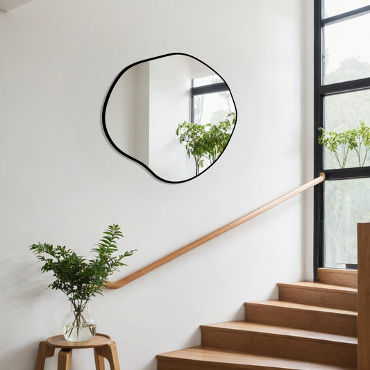 Asymmetrical Round Framed Mirror