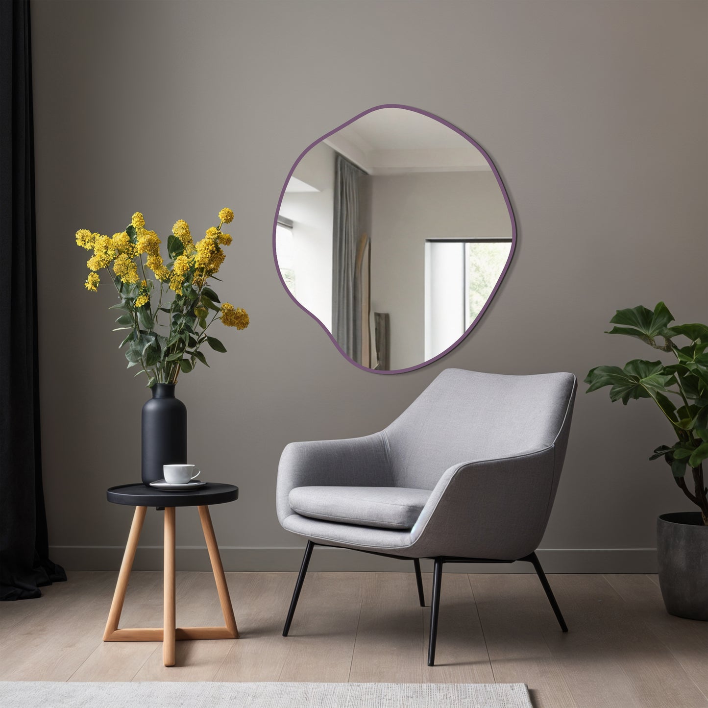 Asymmetrical Round Framed Mirror