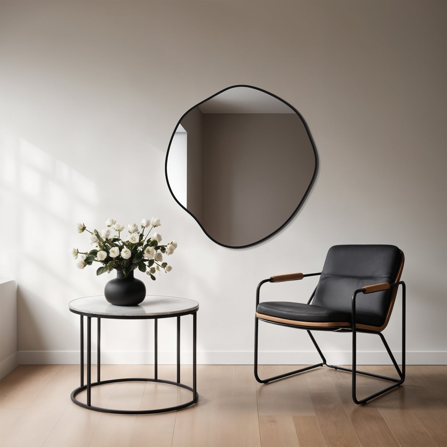 Asymmetrical Round Framed Mirror