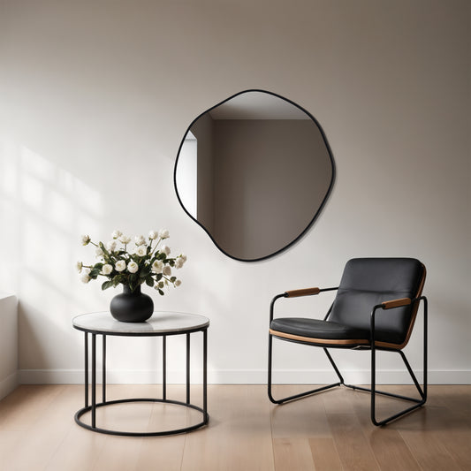 Asymmetrical Round Framed Mirror