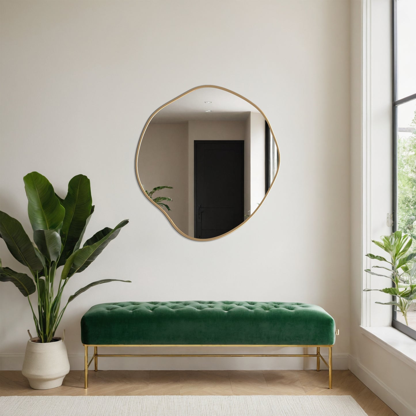 Asymmetrical Round Framed Mirror