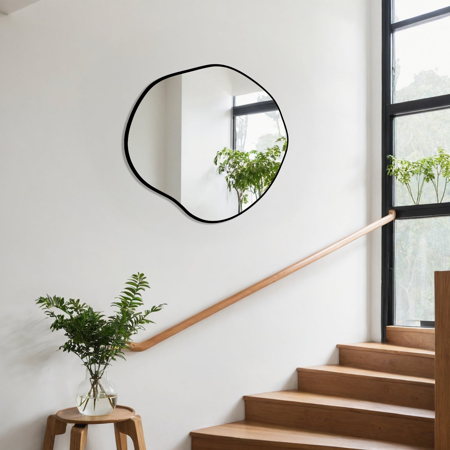 Asymmetrical Round Framed Mirror