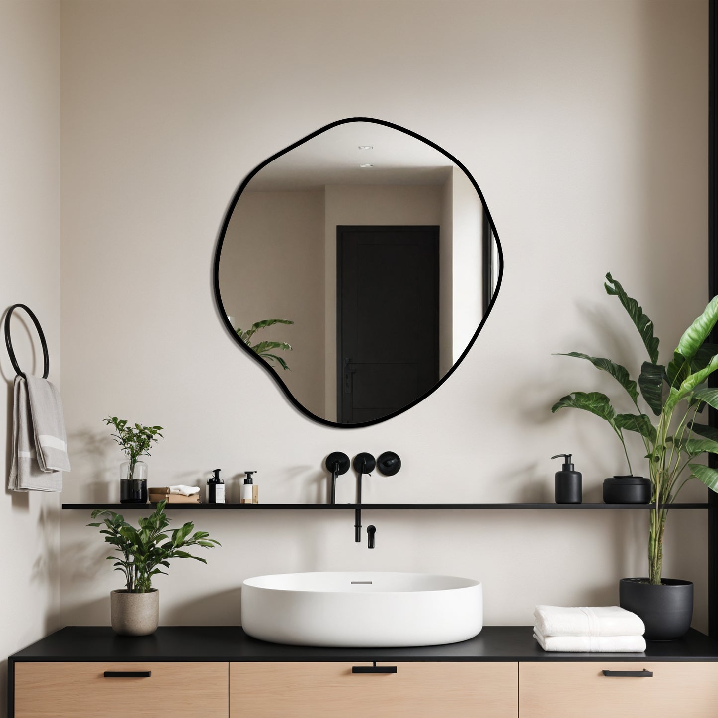 Asymmetrical Round Framed Mirror