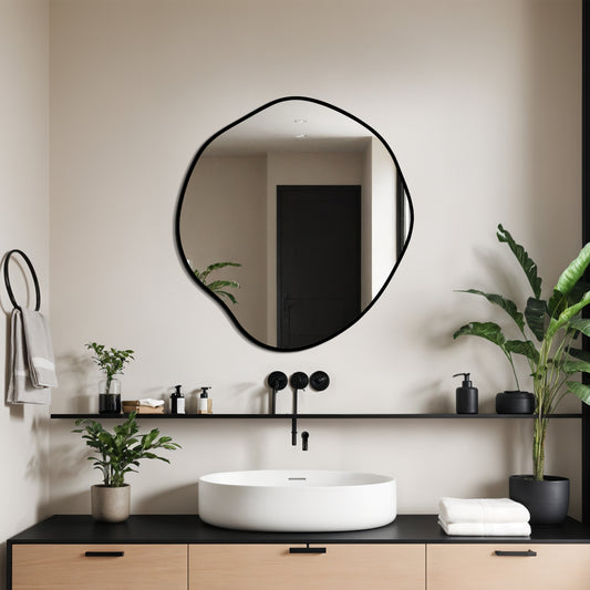 Asymmetrical Round Framed Mirror