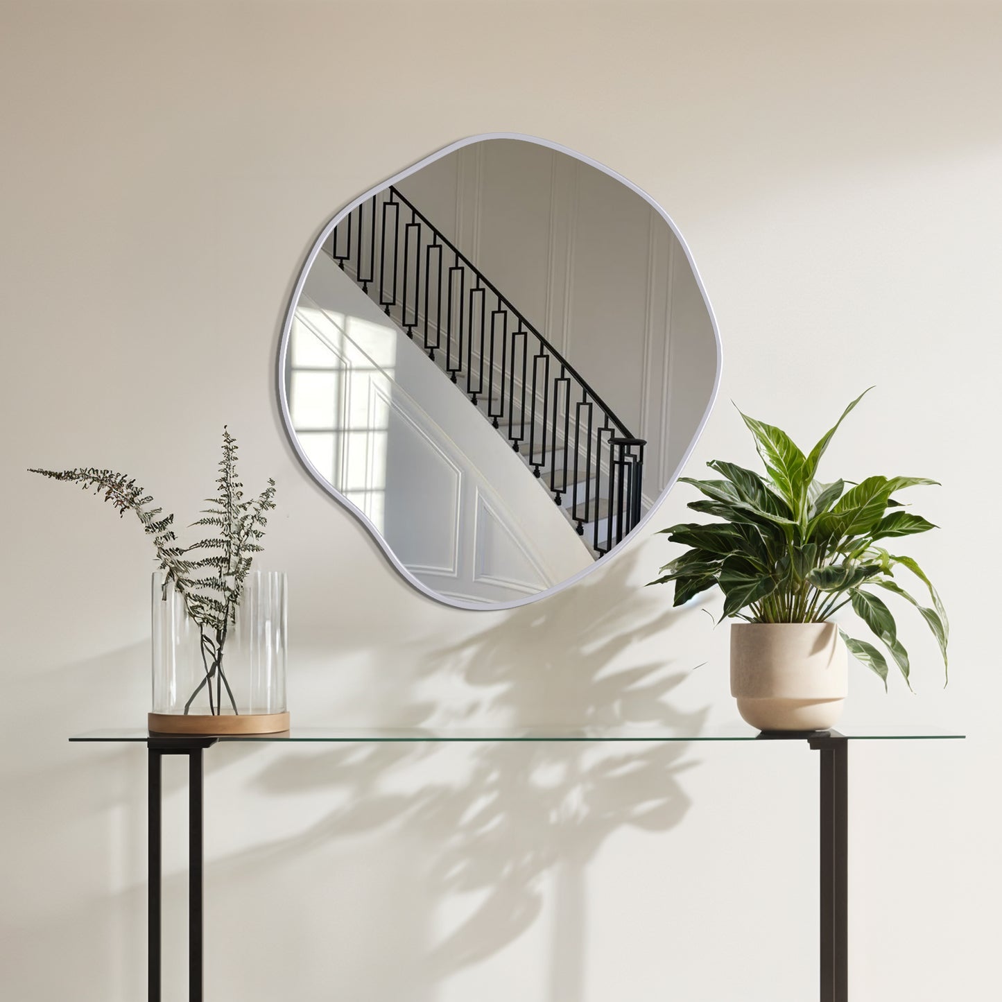Asymmetrical Round Framed Mirror